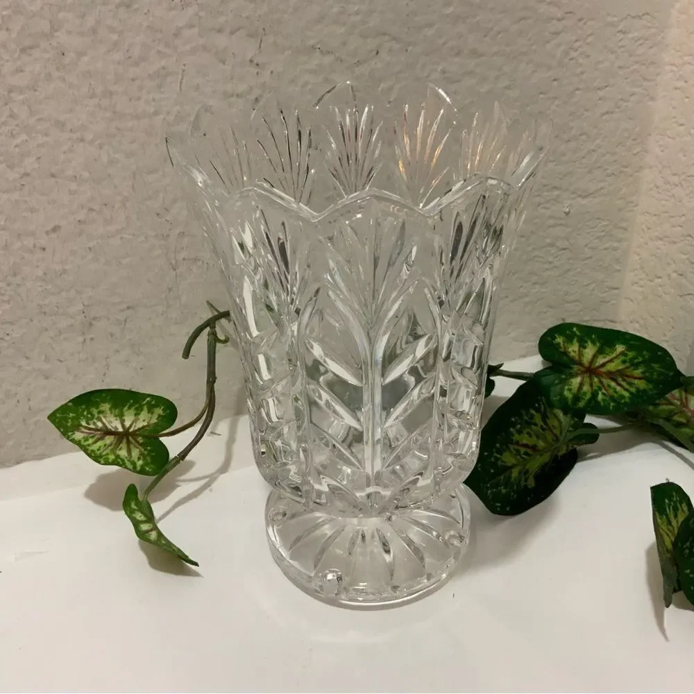 Lead Crystal Etched Hurricane Footed Candle Holder Fifth Avenue Crystal Poland